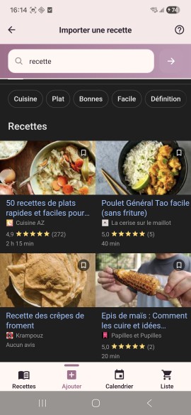 Recherche de recettes à importer dans KitchenPlan