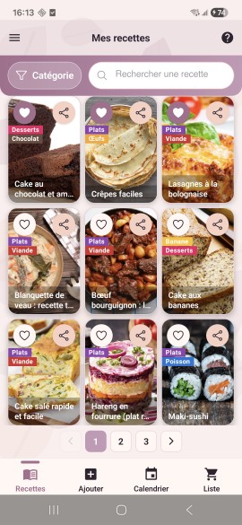 Bibliothèque de recettes dans KitchenPlan